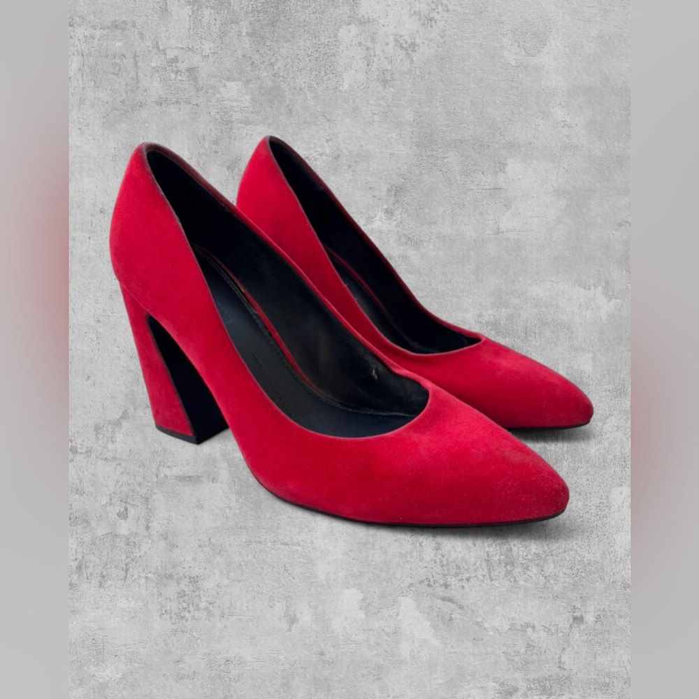 Gianni Bini Red Suede Block Heel Pumps